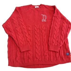 Disneyland Resort Cable Knit Spirit Jersey Sweater L Red‎ Holiday NWOT Disney